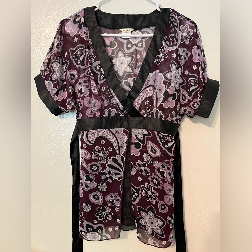 Vintage Y2K sheer top Fairycore small  whimsygoth purple &‎ black babydoll